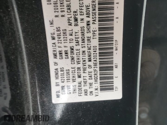 2014 Honda Accord LX with VIN 1HGCR2F38EA302400, listed as a Copart auction lot 85109084 with 222,969 mi miles and Salvage Title. Bid and sale history available at carsss.com. Image 14.