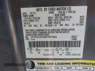 2013 Ford F-150 XL with VIN 1FTFW1ET4DFD01522, listed as a IAAI auction lot 42225859 with 110,071 mi miles and . Bid and sale history available at DreamBid. Image 9.