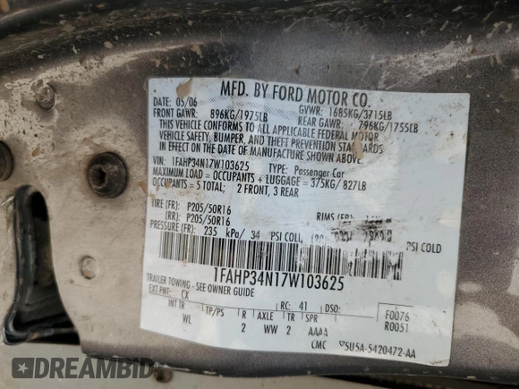 2007 Ford Focus S z VIN 1FAHP34N17W103625, wystawiony jako Copart lot #55300395 z przebiegiem 82 041 mil mil oraz Szkoda całkowita • Salvage title. Historia ofert i sprzedaży dostępna na DreamBid. Obrazek 12.