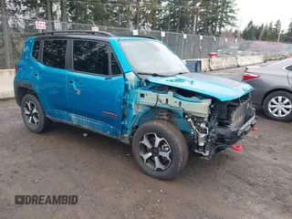 2021 Jeep Renegade Trailhawk with VIN ZACNJDC15MPN30461, listed as a IAAI auction lot 41846420 with 53,458 mi miles and . Bid and sale history available at DreamBid. Image 1.