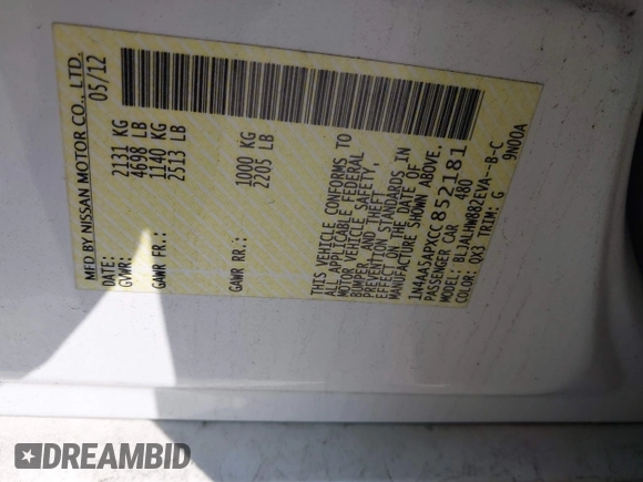 2012 Nissan Maxima S с VIN 1N4AA5APXCC852181, выставлен на аукционе IAAI как лот 42222122 с пробегом 50 636 миль миль и . История ставок и продаж доступна на DreamBid. Изображение 9.