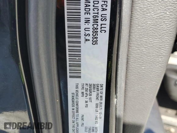 2021 Dodge Durango R/T with VIN 1C4SDJCT6MC885835, listed as a Copart auction lot 52768175 with 60,539 mi miles and Salvage title. Bid and sale history available at DreamBid. Image 13.