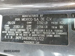 2024 Kia Forte LXS with VIN 3KPF24AD8RE821722, listed as a Copart auction lot 49058825 with 10,881 mi miles and Salvage Title. Bid and sale history available at DreamBid. Image 12.