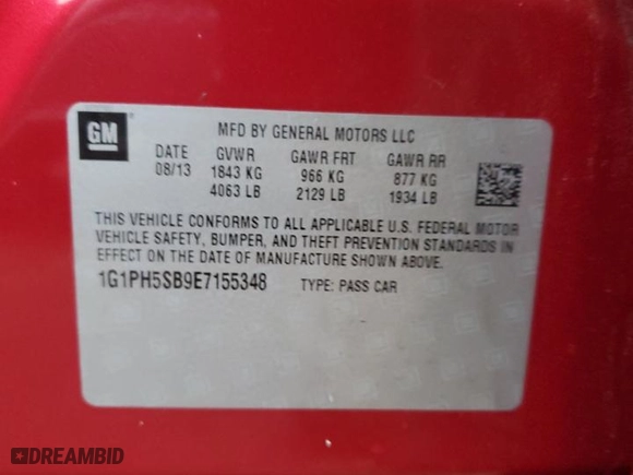 2014 Chevrolet Cruze ECO with VIN 1G1PH5SB9E7155348, listed as a Copart auction lot 86968934 with 0 mi miles and Salvage Title. Bid and sale history available at carsss.com. Image 12.