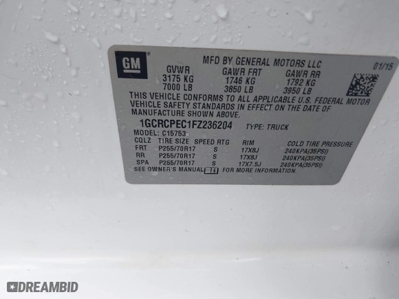 2015 Chevrolet Silverado 1500 LS with VIN 1GCRCPEC1FZ236204, listed as a IAAI auction lot 41961768 with 259,108 mi miles. Bid and sale history available at carsss.com. Image 9.