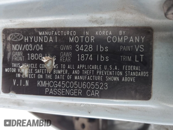 2005 Hyundai Accent GLS with VIN KMHCG45C05U605523, listed as a Copart auction lot 43811815 with 190,638 mi miles and Salvage Title. Bid and sale history available at carsss.com. Image 12.