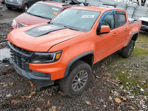 2021 Chevrolet Colorado 4WD ZR2 with VIN 1GCGTEEN5M1142481, listed as a Copart auction lot 84079064 with 80,884 mi miles and Salvage Title. Bid and sale history available at carsss.com. Image 1.