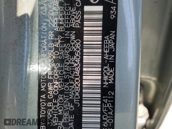 2008 Toyota Prius with VIN JTDKB20U483405080, listed as a Copart auction lot 64610995 with 127,437 mi miles and Salvage title. Bid and sale history available at DreamBid. Image 12.