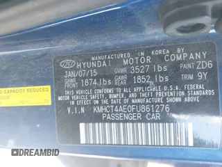 2015 Hyundai Accent GLS with VIN KMHCT4AE0FU861276, listed as a IAAI auction lot 42110900 with 72,031 mi miles and . Bid and sale history available at carsss.com. Image 9.