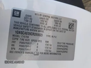2012 Chevrolet Tahoe LS z VIN 1GNSCAE09CR289823, wystawiony jako IAAI lot #40632668 z przebiegiem 232 951 mil mil oraz . Historia ofert i sprzedaży dostępna na DreamBid. Obrazek 9.