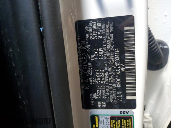 2022 Kia EV6 Wind with VIN KNDC3DLC2N5034114, listed as a Copart auction lot 50015875 with 48,040 mi miles and Salvage Title. Bid and sale history available at DreamBid. Image 12.