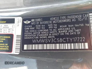 2012 MINI Hardtop S с VIN WMWSV3C58CTY17722, выставлен на аукционе IAAI как лот 42698588 с пробегом 98 511 миль миль и . История ставок и продаж доступна на DreamBid. Изображение 9.