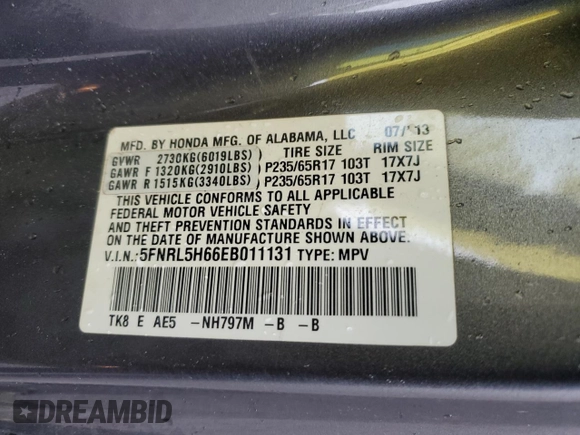 2014 Honda Odyssey EX-L с VIN 5FNRL5H66EB011131, выставлен на аукционе Copart как лот 58216125 с пробегом 161 390 миль миль и Списание • Salvage title. История ставок и продаж доступна на DreamBid. Изображение 13.