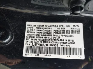 2004 Honda Element EX with VIN 5J6YH18674L007553, listed as a IAAI auction lot 41801717 with 251,458 mi miles and . Bid and sale history available at DreamBid. Image 9.