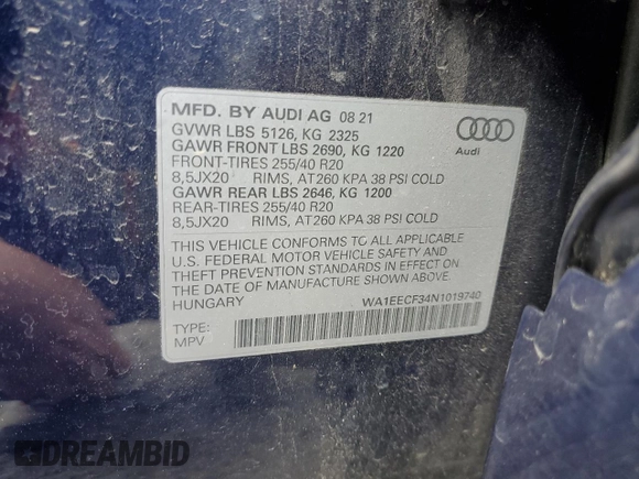2022 Audi Q3 S line Premium Plus with VIN WA1EECF34N1019740, listed as a Copart auction lot 48642243 with 15,300 mi miles. Bid and sale history available at carsss.com. Image 12.