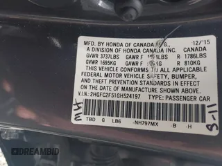 2016 Honda Civic Sedan LX with VIN 2HGFC2F51GH524197, listed as a IAAI auction lot 42012886 with 103,302 mi miles. Bid and sale history available at carsss.com. Image 9.