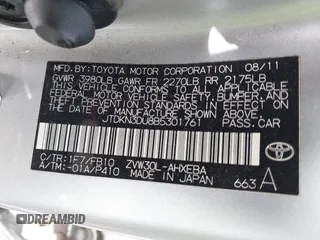 2011 Toyota Prius I with VIN JTDKN3DU8B5301761, listed as a IAAI auction lot 41916082 with 183,834 mi miles. Bid and sale history available at carsss.com. Image 9.