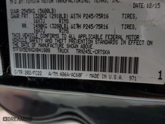 2016 Toyota Tacoma SR with VIN 5TFSX5ENXGX041808, listed as a Copart auction lot 84424644 with 67,467 mi miles and Salvage Title. Bid and sale history available at carsss.com. Image 14.