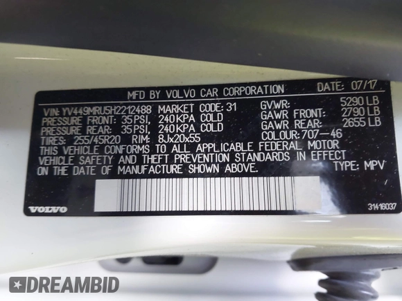 2017 Volvo XC60 Inscription с VIN YV449MRU5H2212488, выставлен на аукционе IAAI как лот 42165858 с пробегом 77 056 миль миль и . История ставок и продаж доступна на DreamBid. Изображение 9.