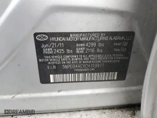 2012 Hyundai Sonata GLS PZEV with VIN 5NPEB4ACXCH319977, listed as a Copart auction lot 53183735 with 201,777 mi miles and Clean Title. Bid and sale history available at carsss.com. Image 12.