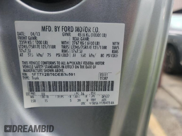 2013 Ford F-250 XL with VIN 1FT7X2BT6DEB36591, listed as a IAAI auction lot 42763197 with 330,968 mi miles and . Bid and sale history available at DreamBid. Image 13.