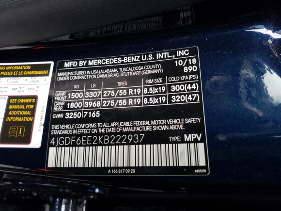 2019 Mercedes-Benz GLS 450 with VIN 4JGDF6EE2KB222937, listed as a Copart auction lot 51154354 with 49,196 mi miles and Salvage Title. Bid and sale history available at DreamBid. Image 15.
