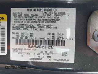 2017 Ford Mustang V6 with VIN 1FA6P8AM9H5213247, listed as a IAAI auction lot 42100755 with 82,187 mi miles and . Bid and sale history available at carsss.com. Image 9.