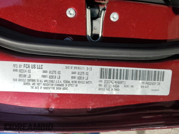 2019 Chrysler 300 Limited with VIN 2C3CCAEG4KH609711, listed as a Copart auction lot 44862985 with 56,613 mi miles and Salvage Title. Bid and sale history available at DreamBid. Image 13.