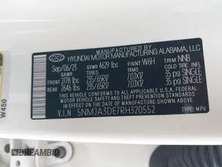 2024 Hyundai Tucson SE with VIN 5NMJA3DE7RH320552, listed as a IAAI auction lot 41381385 with 17,077 mi miles and . Bid and sale history available at DreamBid. Image 9.