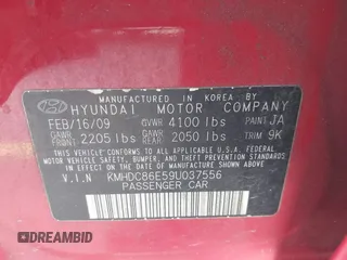 2009 Hyundai Elantra Touring z VIN KMHDC86E59U037556, wystawiony jako IAAI lot #41525627 z przebiegiem 253 875 mil mil oraz . Historia ofert i sprzedaży dostępna na DreamBid. Obrazek 9.