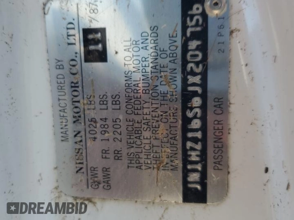 1988 Nissan 300ZX GS z VIN JN1HZ16S6JX204756, wystawiony jako Copart lot #75877174 z przebiegiem Nie podano mil oraz Szkody całkowita. Historia ofert i sprzedaży dostępna na DreamBid. Obrazek 13.