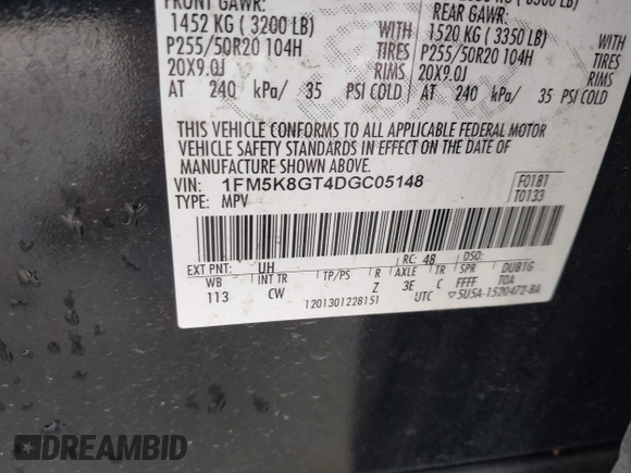 2013 Ford Explorer Sport с VIN 1FM5K8GT4DGC05148, выставлен на аукционе IAAI как лот 42302128 с пробегом 157 780 миль миль и . История ставок и продаж доступна на DreamBid. Изображение 9.