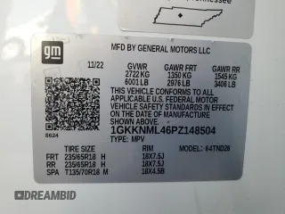 2023 GMC Acadia SLT with VIN 1GKKNML46PZ148504, listed as a Copart auction lot 51126605 with 44,960 mi miles and Clean Title. Bid and sale history available at DreamBid. Image 13.