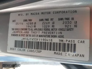 2015 Mazda Mazda6 i Touring with VIN JM1GJ1V55F1190418, listed as a IAAI auction lot 41592049 with 171,946 mi miles. Bid and sale history available at carsss.com. Image 9.