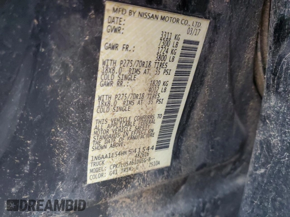 2017 Nissan Titan SV z VIN 1N6AA1E54HN541544, wystawiony jako Copart lot #78107674 z przebiegiem 201 670 mil mil oraz Czysty tytuł • Clean title. Historia ofert i sprzedaży dostępna na DreamBid. Obrazek 12.