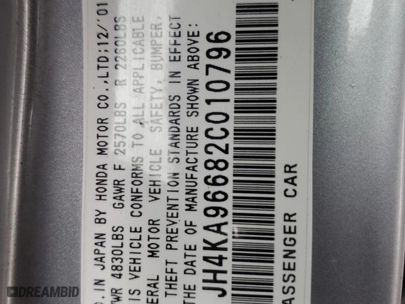 2002 Acura RL with VIN JH4KA96682C010796, listed as a Copart auction lot 42249145 with NaN miles and Salvage Title. Bid and sale history available at carsss.com. Image 12.
