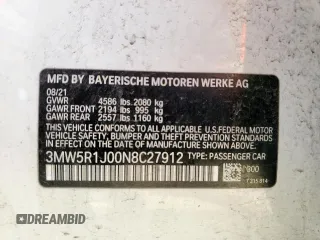 2022 BMW 3 Series 330i z VIN 3MW5R1J00N8C27912, wystawiony jako Copart lot #57255145 z przebiegiem 49 569 mil mil oraz Szkoda całkowita • Salvage title. Historia ofert i sprzedaży dostępna na DreamBid. Obrazek 13.