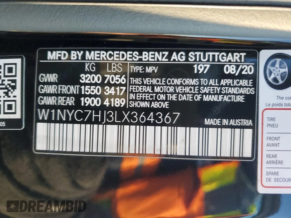 2020 Mercedes-Benz G 63 AMG with VIN W1NYC7HJ3LX364367, listed as a Copart auction lot 87410784 with 6,047 mi miles and Salvage title. Bid and sale history available at DreamBid. Image 13.