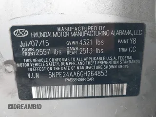 2016 Hyundai Sonata Eco z VIN 5NPE24AA6GH264853, wystawiony jako IAAI lot #42474075 z przebiegiem 169 571 mil mil oraz . Historia ofert i sprzedaży dostępna na DreamBid. Obrazek 9.