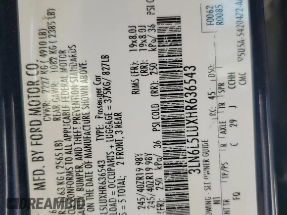 2017 Lincoln MKZ Hybrid Select with VIN 3LN6L5LUXHR636543, listed as a Copart auction lot 50625685 with 100,335 mi miles and Clean Title. Bid and sale history available at DreamBid. Image 12.