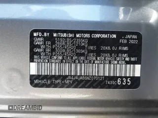 2022 Mitsubishi Outlander SE with VIN JA4J4UA86NZ070121, listed as a IAAI auction lot 41173193 with 39,541 mi miles. Bid and sale history available at carsss.com. Image 9.
