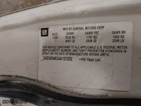 2004 Buick Park Avenue with VIN 1G4CW54KX44137252, listed as a IAAI auction lot 41443032 with 287009 miles. Bid and sale history available at carsss.com. Image 9.