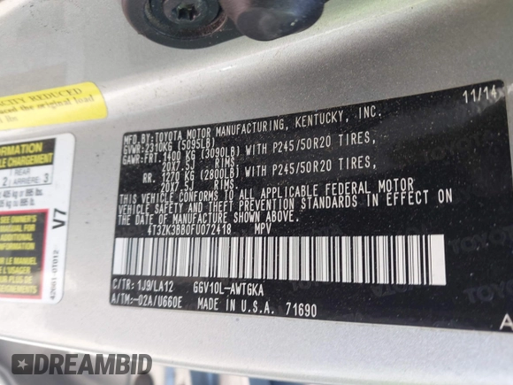 2015 Toyota Venza XLE z VIN 4T3ZK3BB0FU072418, wystawiony jako IAAI lot #41259467 z przebiegiem Nie podano mil oraz . Historia ofert i sprzedaży dostępna na DreamBid. Obrazek 9.