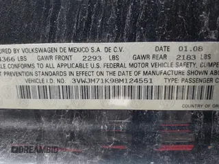 2008 Volkswagen Jetta S z VIN 3VWJM71K98M124551, wystawiony jako IAAI lot #42365053 z przebiegiem 198 002 mil mil oraz . Historia ofert i sprzedaży dostępna na DreamBid. Obrazek 9.