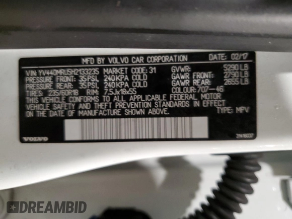 2017 Volvo XC60 Inscription с VIN YV440MRU5H2133235, выставлен на аукционе Copart как лот 46669455 с пробегом 76 235 миль миль и Списание • Salvage title. История ставок и продаж доступна на DreamBid. Изображение 14.