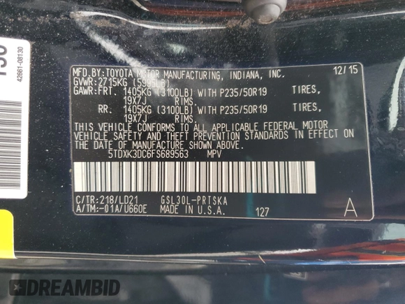 2015 Toyota Sienna SE with VIN 5TDXK3DC6FS689563, listed as a Copart auction lot 60798185 with 170,128 mi miles and Salvage title. Bid and sale history available at DreamBid. Image 14.