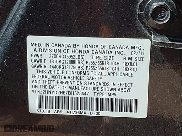 2011 Acura MDX Technology with VIN 2HNYD2H67BH525447, listed as a IAAI auction lot 42538400 with 181,833 mi miles and . Bid and sale history available at DreamBid. Image 9.
