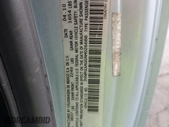 2010 Volkswagen Beetle с VIN 3VWRG3AG0AM026688, выставлен на аукционе Copart как лот 46733325 с пробегом 59 944 миль миль и Списание • Salvage title. История ставок и продаж доступна на DreamBid. Изображение 12.