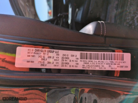 2012 Dodge Durango Citadel with VIN 1C4RDJEG7CC330910, listed as a Copart auction lot 47069995 with 166,864 mi miles and Salvage Title. Bid and sale history available at carsss.com. Image 12.