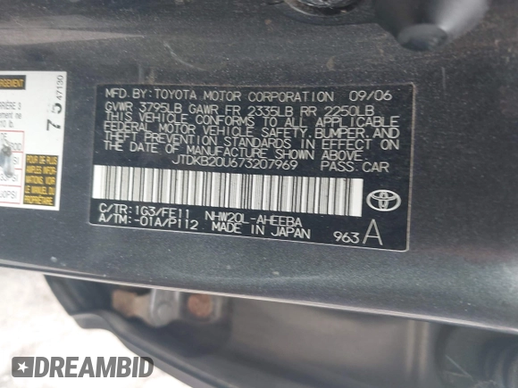 2007 Toyota Prius with VIN JTDKB20U673207969, listed as a IAAI auction lot 41897542 with 374,266 mi miles. Bid and sale history available at carsss.com. Image 9.